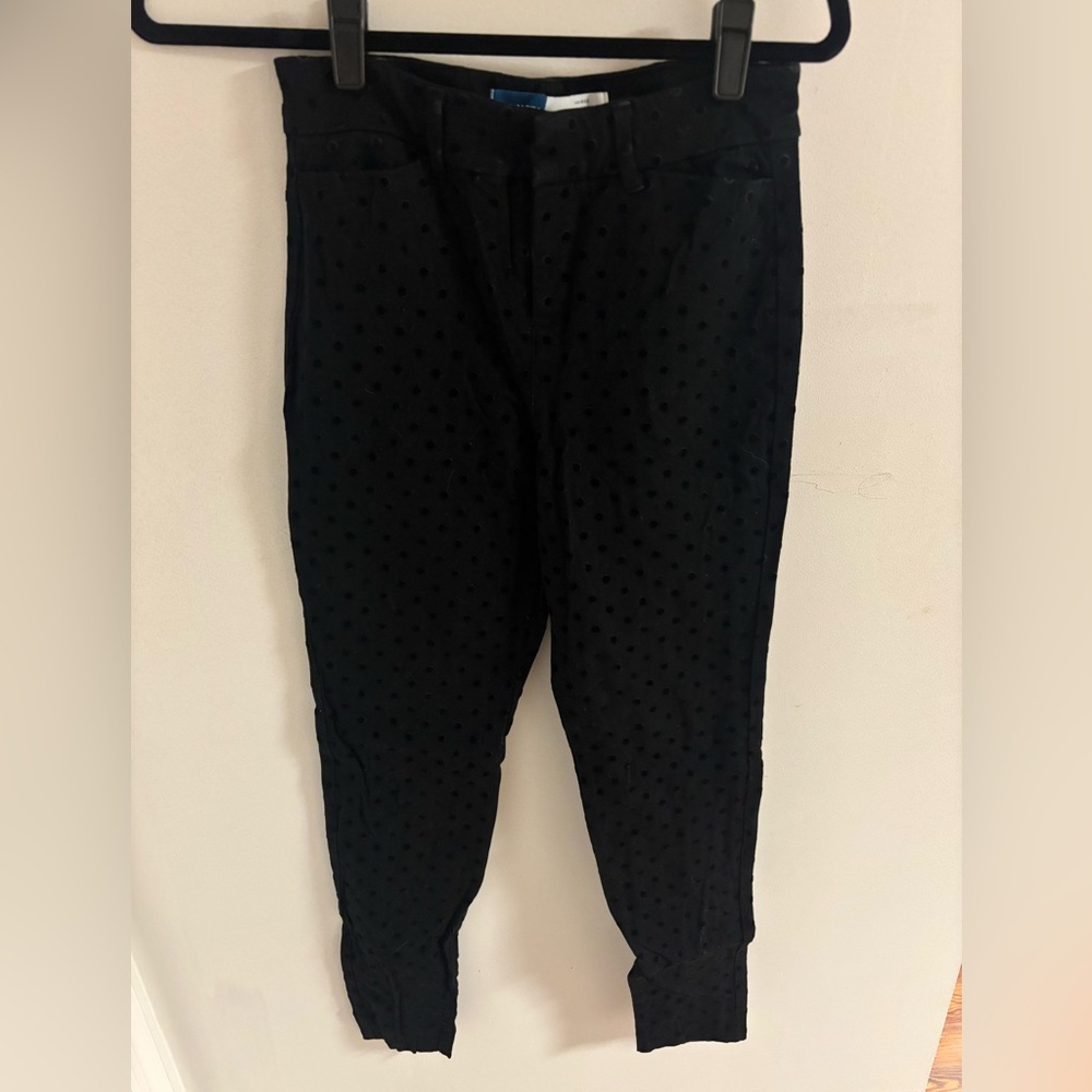 Old Navy Black Pixie Skinny High Rise Pants with Velvet Polka Dots